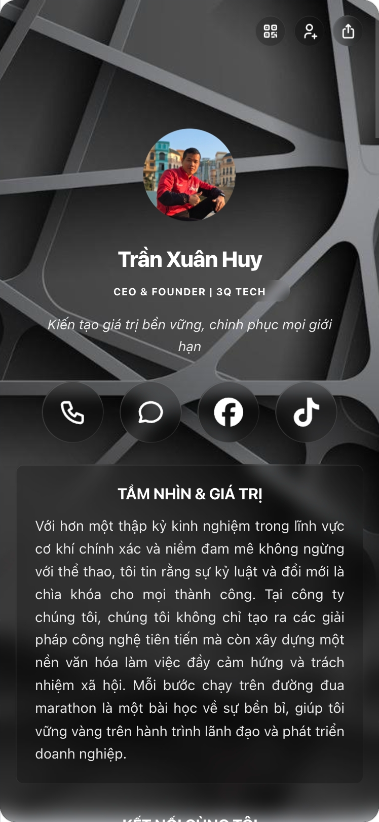 Trang bio của Huy CEO trên viet.bio